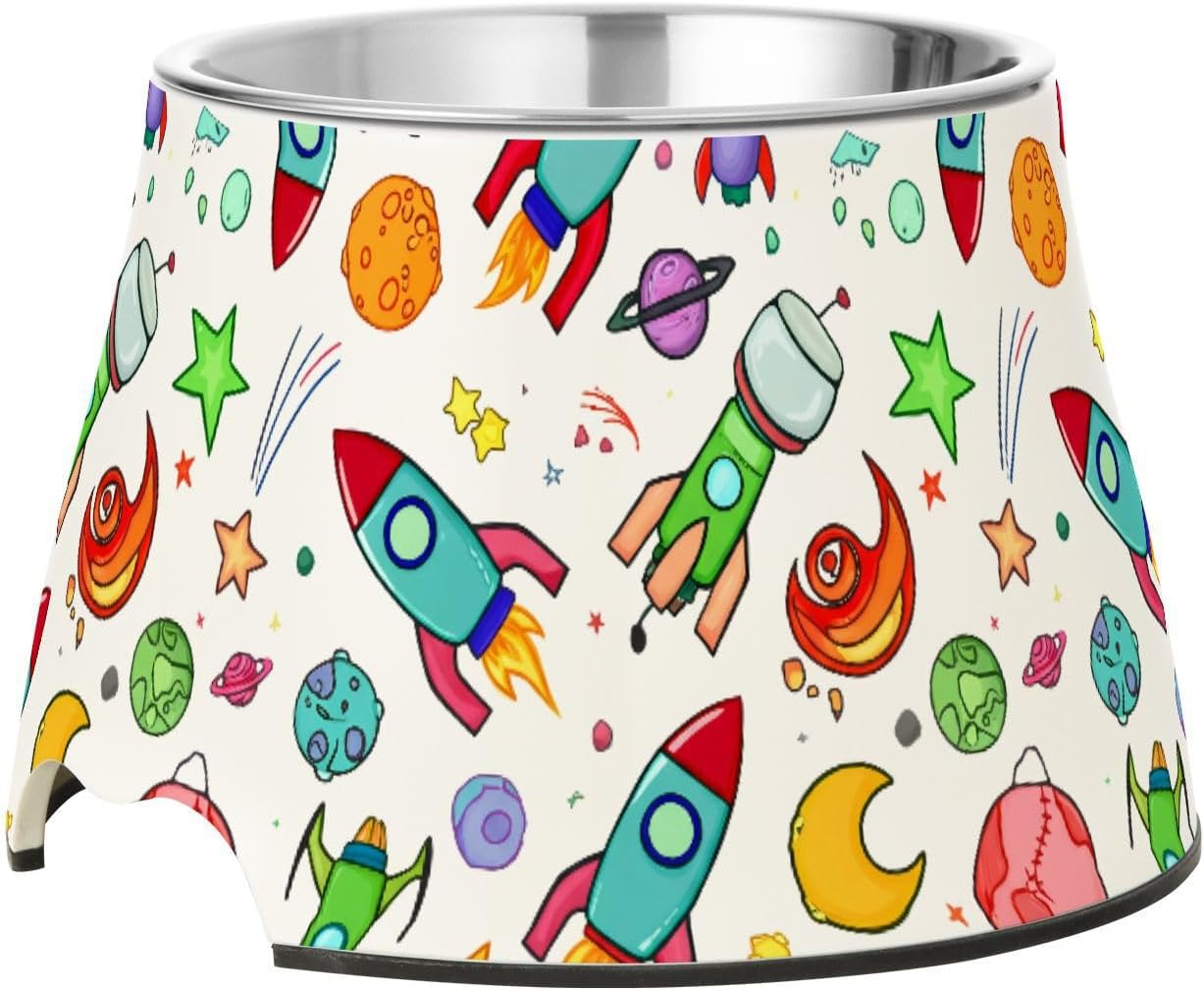 Spaceship Moon Planet Star Pet Bowl Elevated Dog Bowls with Stainless Steel, Raised Dog Bowl for Comfortable Feeding and Easy Cleaning, for Pets.23300238