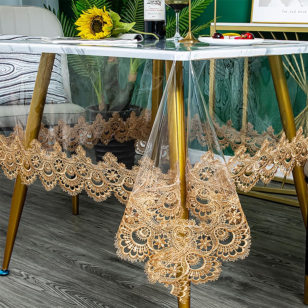 Mantel PVC Impermeable con Encaje, 2pcs Mantel Transparente plastico, manteles resinados Antimanchas, manteles de Mesa Modernos para Fiestas,cumpleaños,Halloween,Navidad Decoraciones,110x110cm