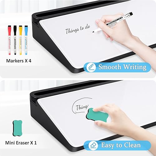 Miniatura 5 de DOLLAR BOSS Escritorio de cristal pizarra blanca pequeña pizarra blanca de escritorio con cajón de almacenamiento, soporte para teclado de