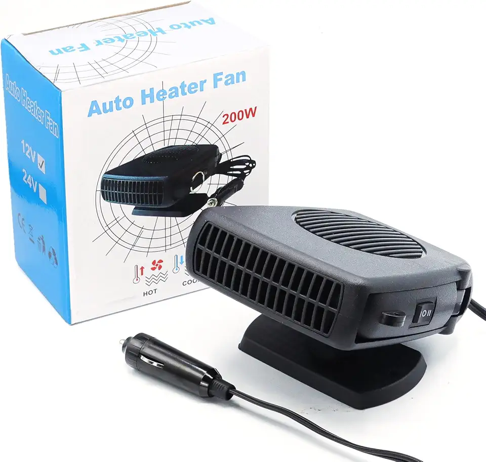 12v 200W Car Heater, Portable Car Heater and Defroster, Windshield Defogger, 12 Volt Car Heater That Plugs Into Cigarette Lighter, Calenton para Carro, 360° Rotation (Black)