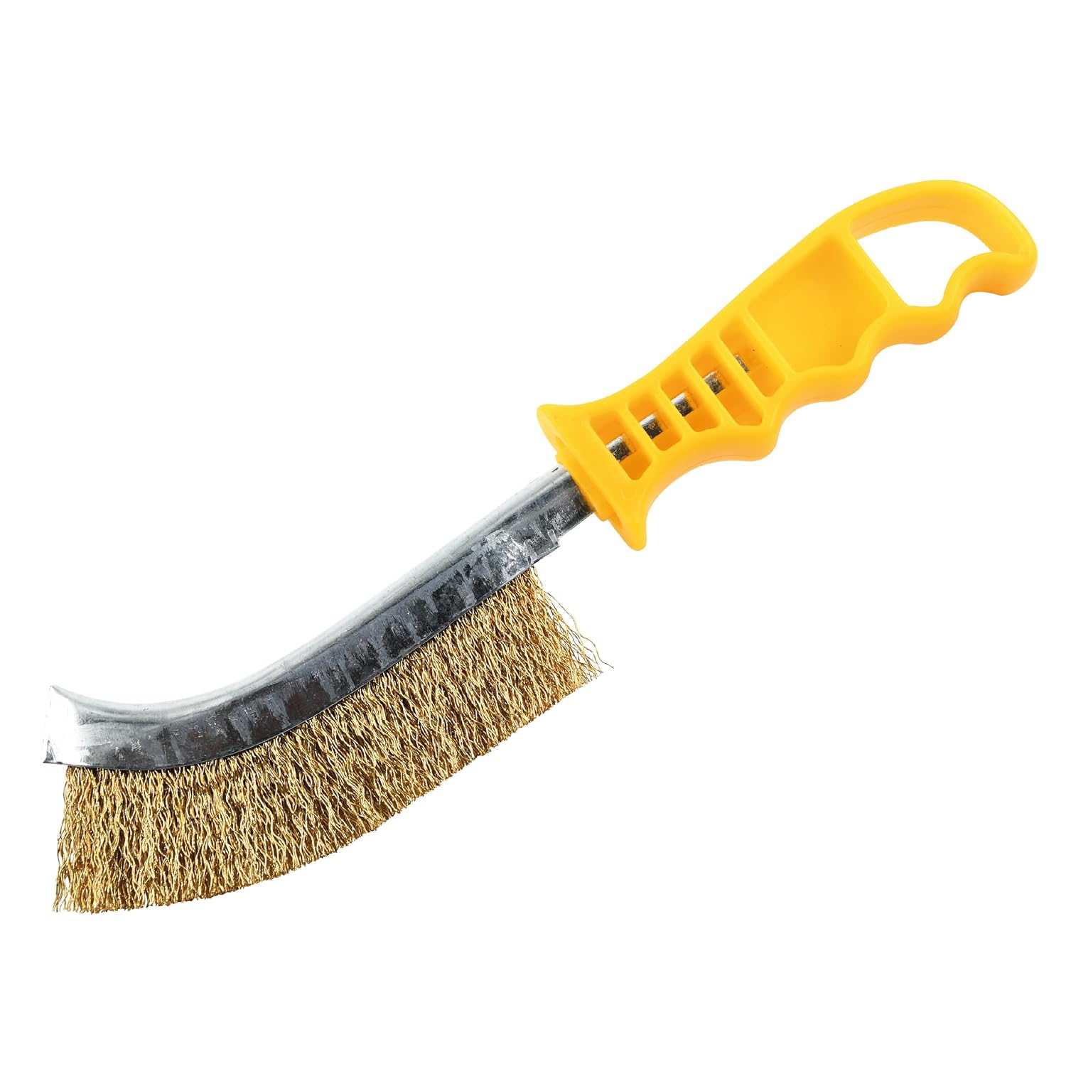 Faithfull FAIWBHANDB Brass Crimped Wire Scratch Brush Yellow Handle. 25cm Long