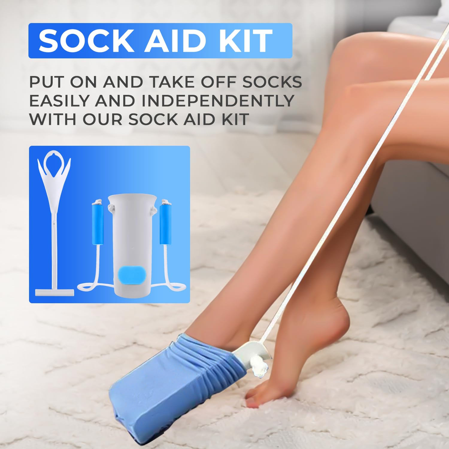Kit de ayuda para calcetines de alta calidad, ayuda para quitar calcetines o medias, con un dispositivo de ayuda para calcetines súper flexible con cuerda larga. El juego perfecto para poner y quitar