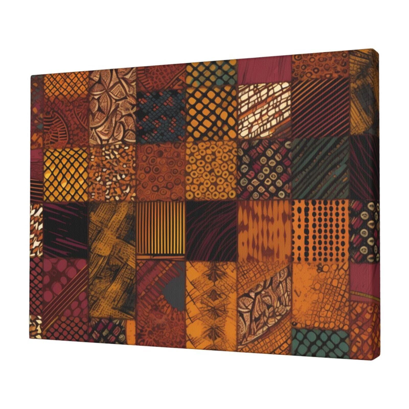 KLOPH African Style Patchwork Canvas Wall Art for Living Room 12"x16" Modern Artwork Painting for Bathroom Hanging Canvas Prints Aesthetic Wallart for Bedroom Kitchen Office Wall Decor