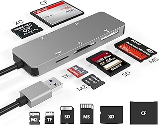 USB3.0 XD Card Reader, USB 3.0 (5Gps) High Speed TF/SD/MS/M2/XD/CF Memory Card Solt Combo Adapter, 6 in 1 Aluminum Card Reader,Compatible with Windows XP/Vista / 7/8 / 8.1/10, Mac OS, Linux