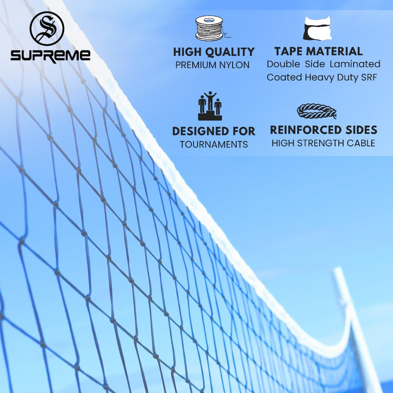 Supreme Volleyball Net PRO 3 MM Nylon Thickness with Iron Wire Professional Qlty.(Pack of 1) 4