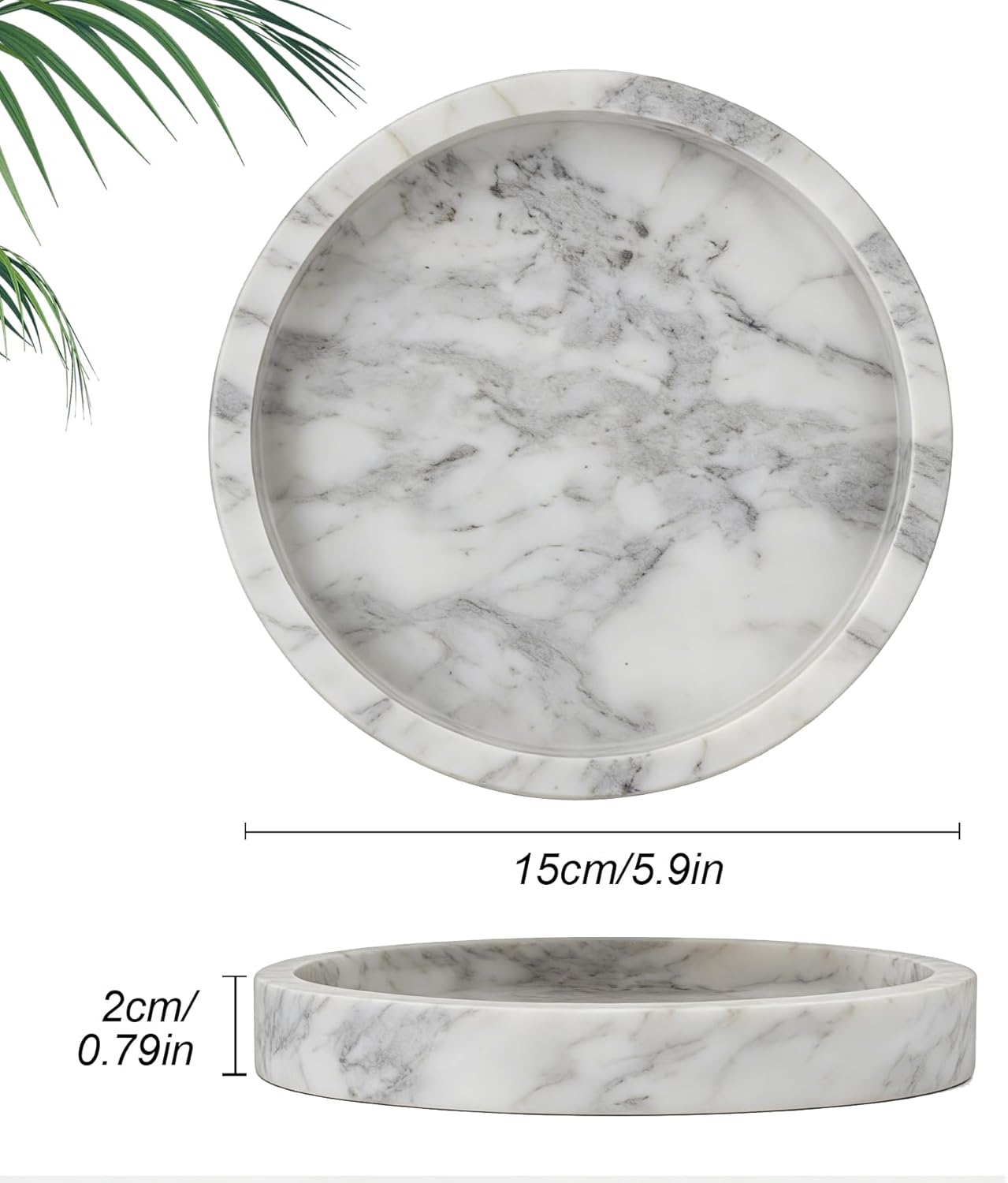 Natural Marble Tray, Round White Tray for Bedroom/Bathroom/Kitchen/Vanity Countertop, Jewelry Tray for Rings Earrings Necklace Bracelet Watch, Room Decor Aesthetic