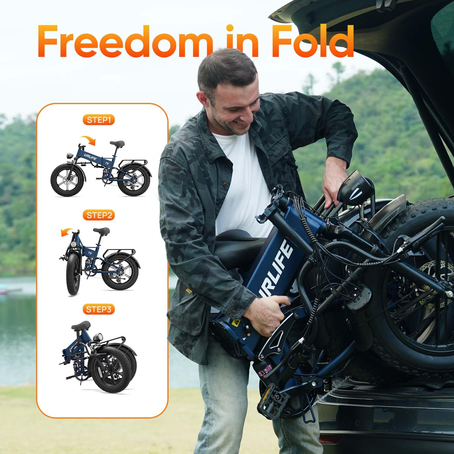 URLIFE Bici Elettrica Pieghevole, 20 * 4" Fat Tire E BIKE Batteria Rimovibile da 48V 13AH, Bicicletta Elettrica Sospensione Completa, 7 Velocità ebike da per Ogni Terreno