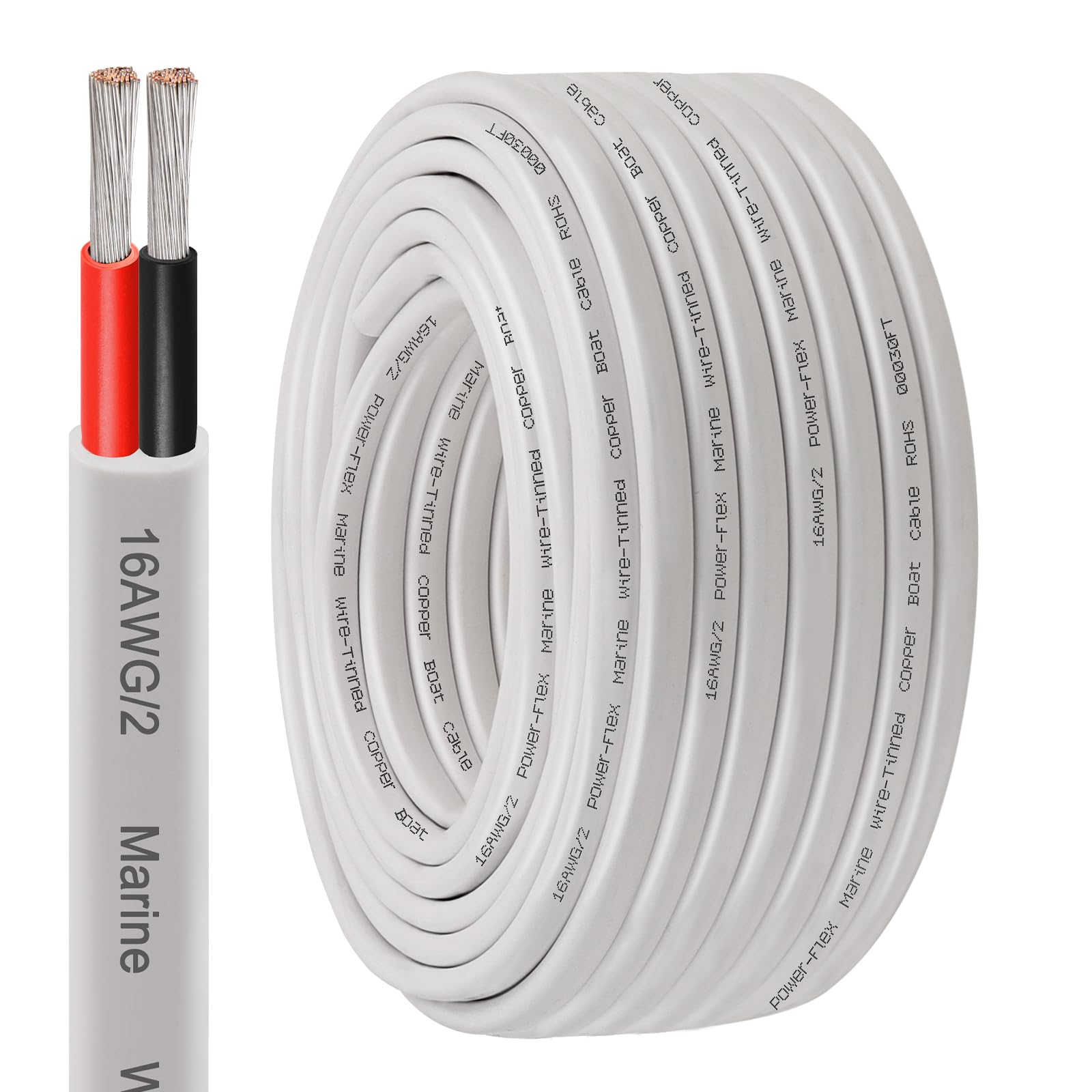 XRDS -RF 16 AWG Marine Wire 100FT, 2-Conductor (Red & Black) Duplex Marine Grade Boat Cable, High-Strand Tinned Copper Electrical Wire, Flexible PVC Jacket for Boats, RVs, Trailers & Solar
