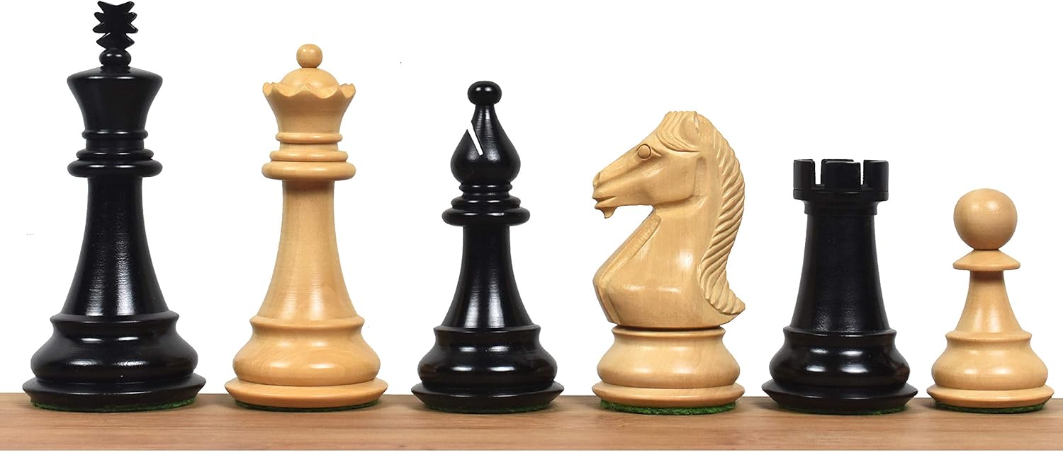 4" Majestic Series Staunton Chess Pieces Only Set-Double Weight Ebonised Boxwood