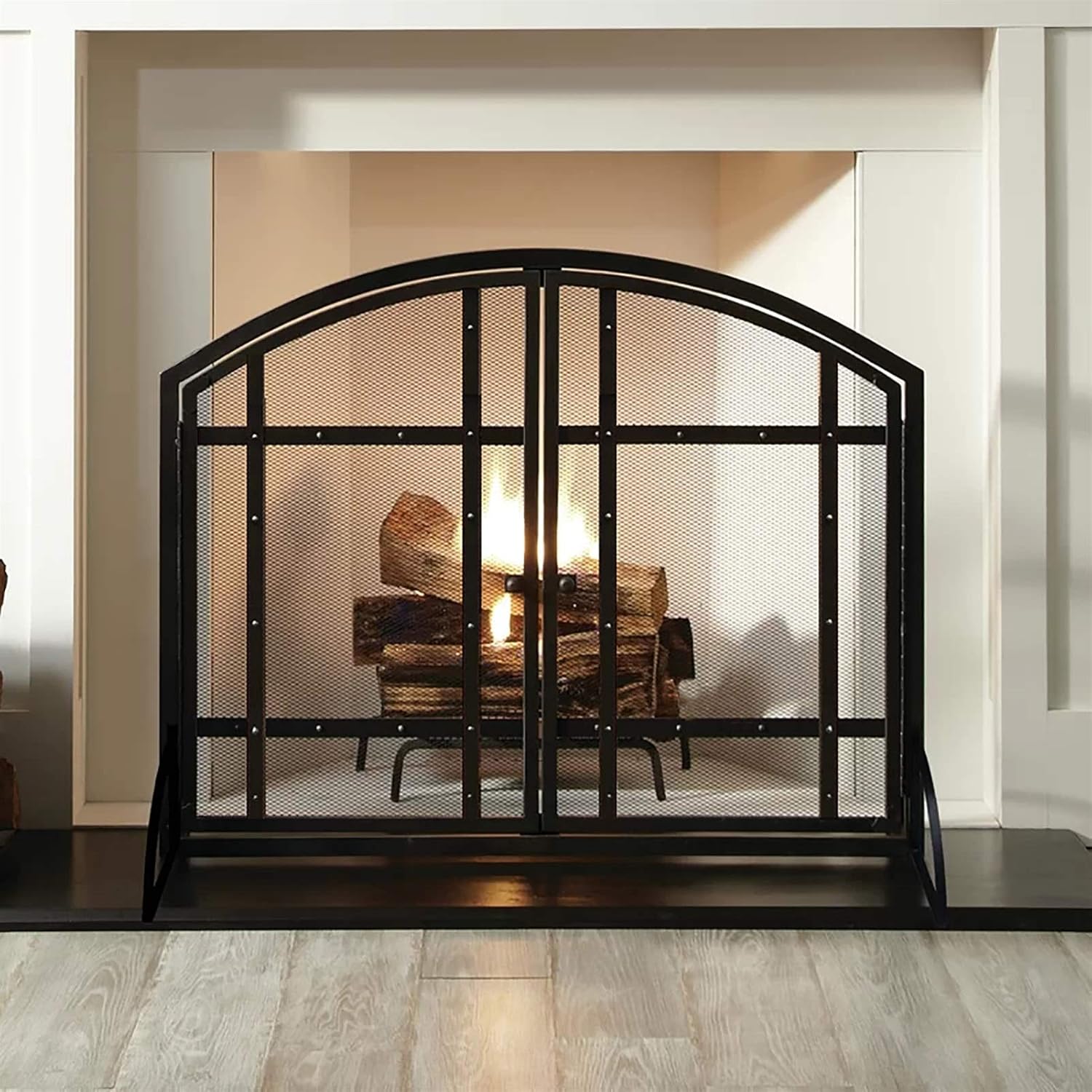 Fireplace Spark Arresters, Freestanding Arched Fireplace Screens with Doors, Fireplace Fence, Spark Arresters, Fireplace Support Doors