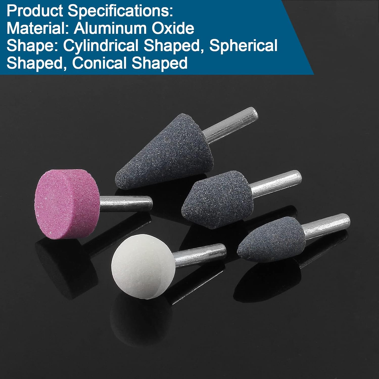 Set of five abrasive drill bits arranged