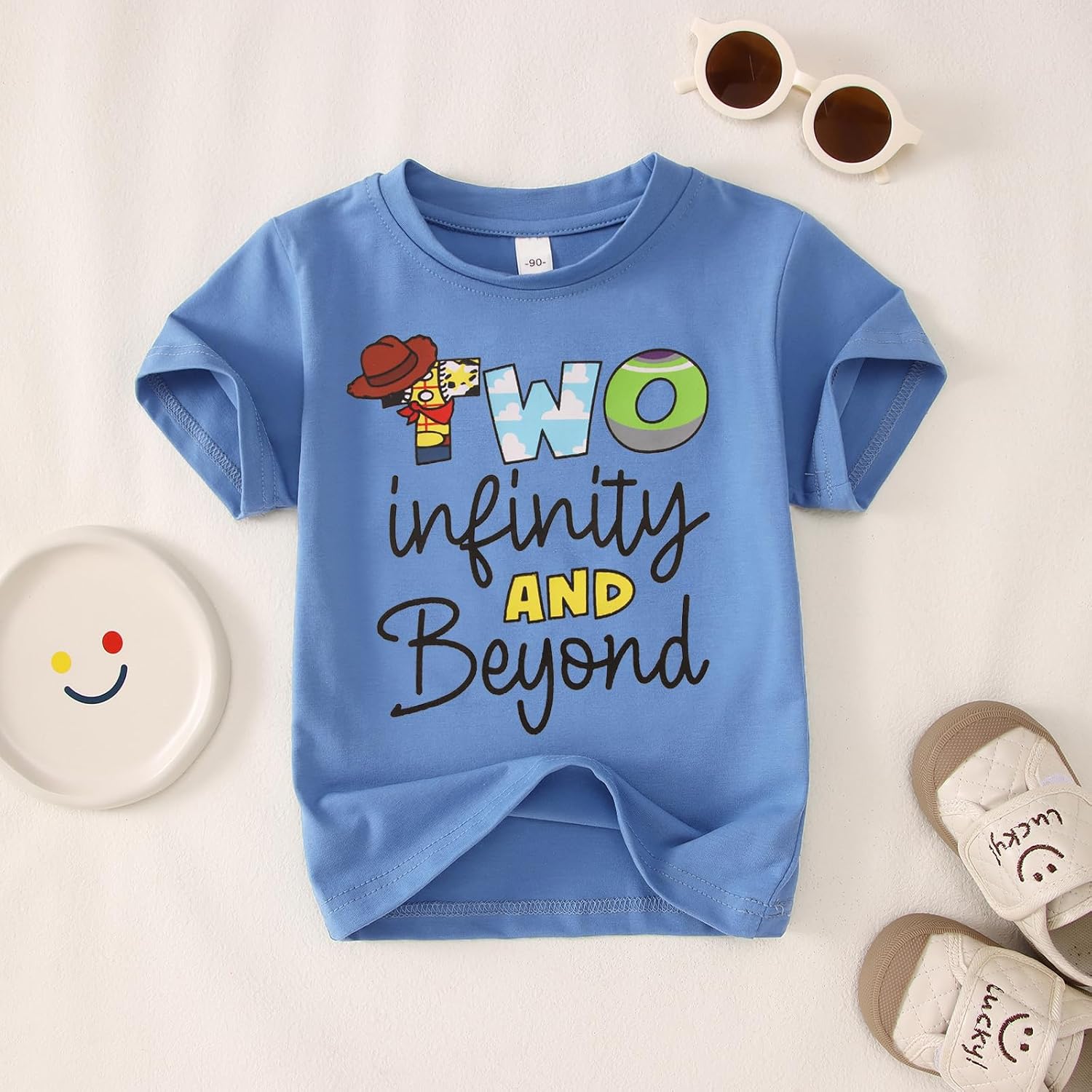 GLIGLITTR 2nd Birthday Shirt Boy Two Infinity Tshirt 2 Year Old Toddler Boy Second Bday Party Outfit Cartoon Short Sleeve Top