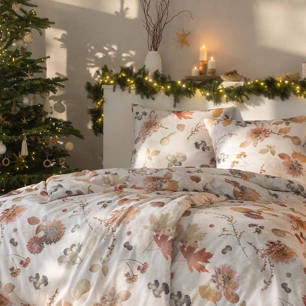 ESTELLA Bettwäsche Autumn Foliage | Kastanie | 135x200 cm + 80x80 cm | extra weich & wärmend|pflegeleicht & trocknerfest | ideale Winterbettwäsche | 100% Baumwolle