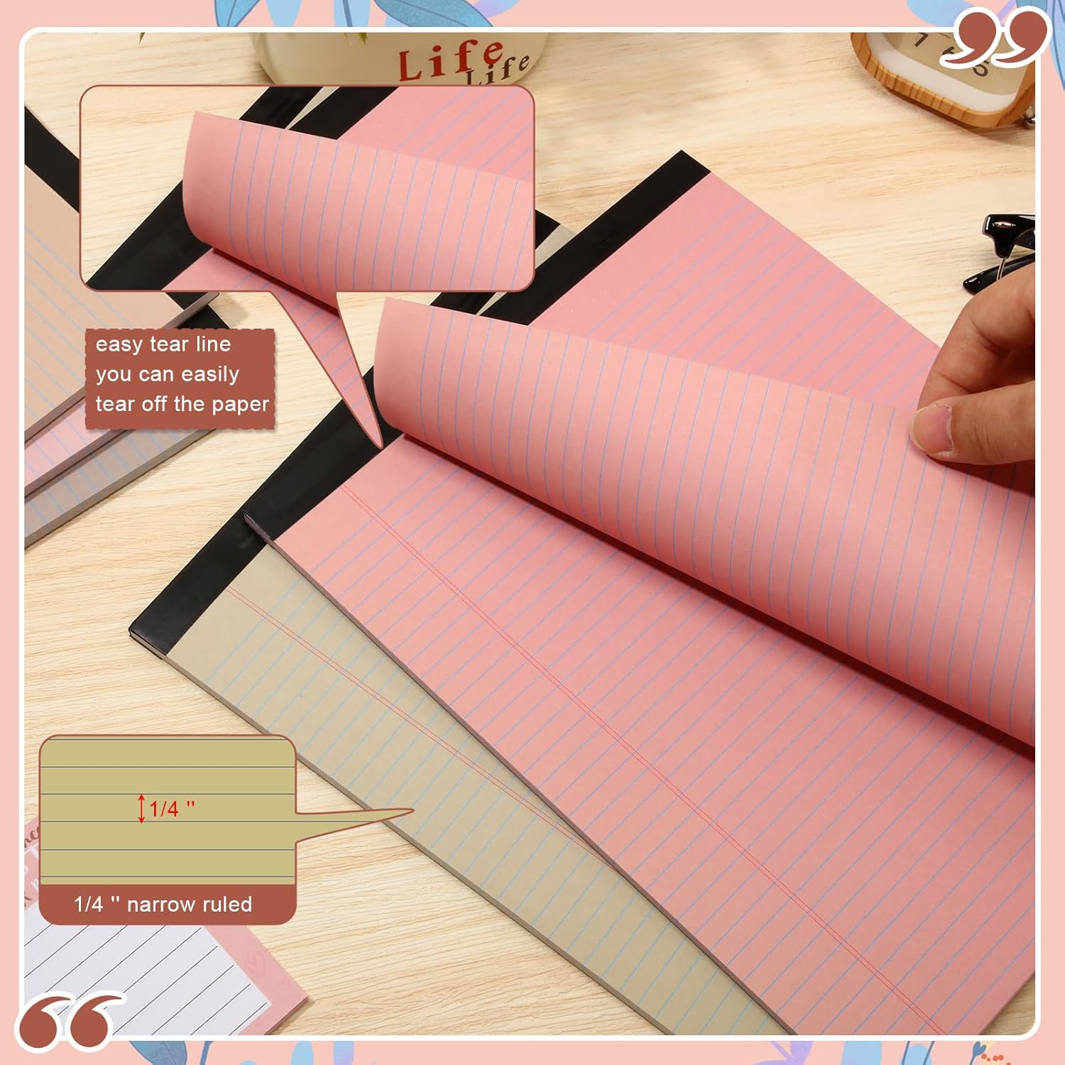Fuutreo 8 Pcs 8.5'' x 11'' Colored Legal Pad 50 Sheets Per Writing Pads Narrow Ruled Notepad Perforated Writing Notepad Office Supplies for College Office Business (Nut Color) - Image 4