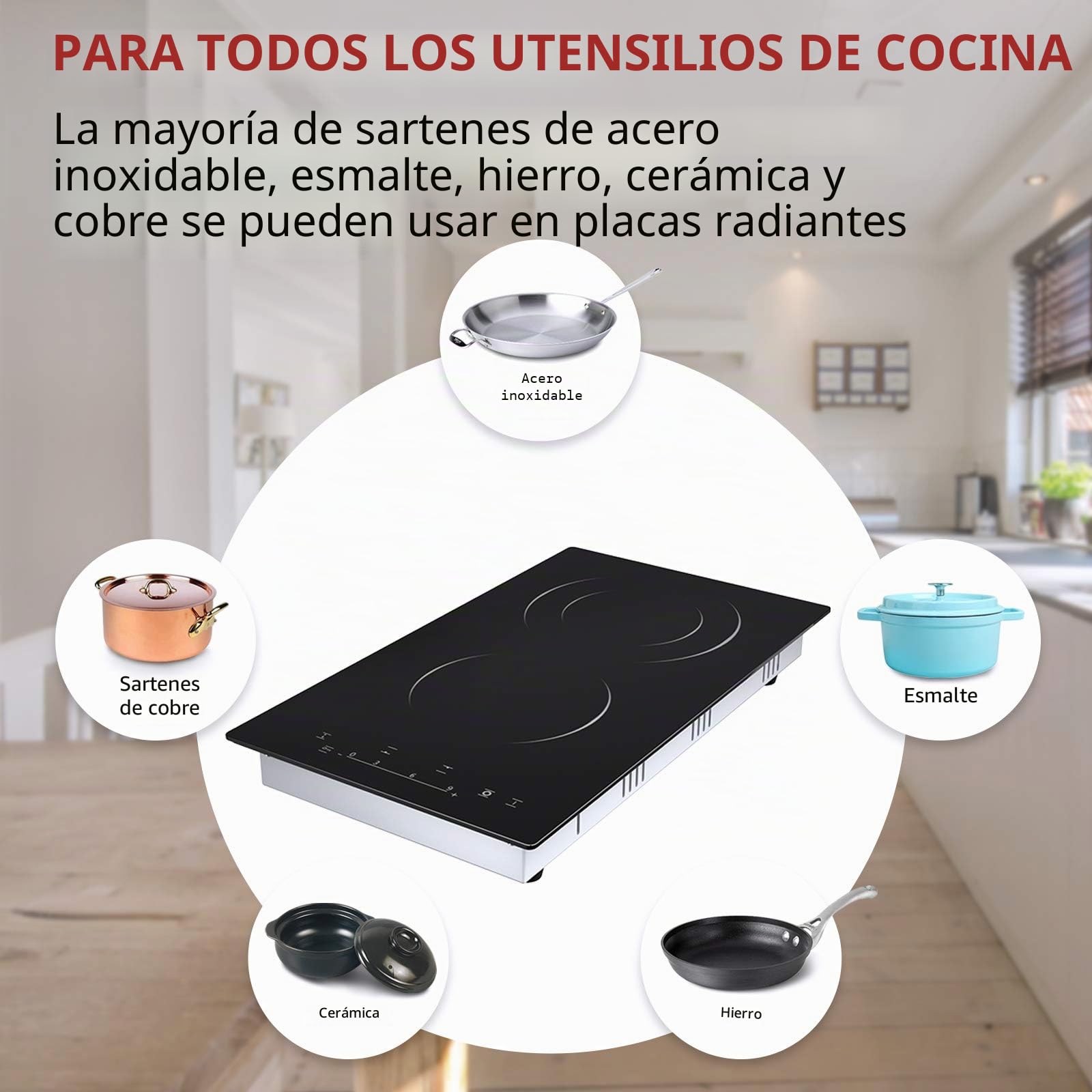 Placa vitrocerámica con 2 fuegos,placa de 2 fuegos,mesa de cocción vitrocerámica,2 fogones – (3200 W, autarkic, táctil, temporizador, vidrio-cerámica)– 2 Zona New