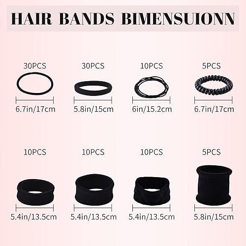 Miniatura 3 de 110PCS Various Styles Black Hair Ties for Women, Elastics Hair Ties No Damage Ponytail Holder for ThickThin Hair Accessories,Soft Cotton Cloth