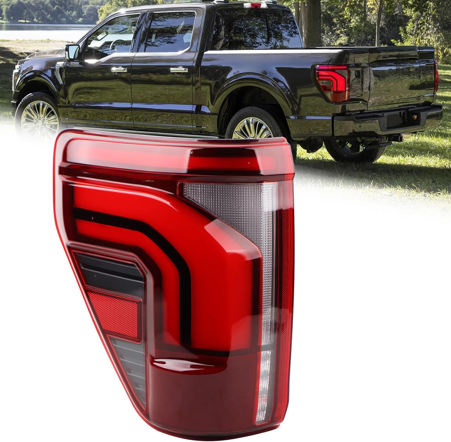 LH LED W/O OBS Tail light Assembly Fit for 2024 2025 Ford F150 Lariat/King Ranch/Platinum/Raptor Rear Lamp W/Blind Spot W/O Module Left Driver Side RL3Z-13405-B RL3413B505CD 10-Pins