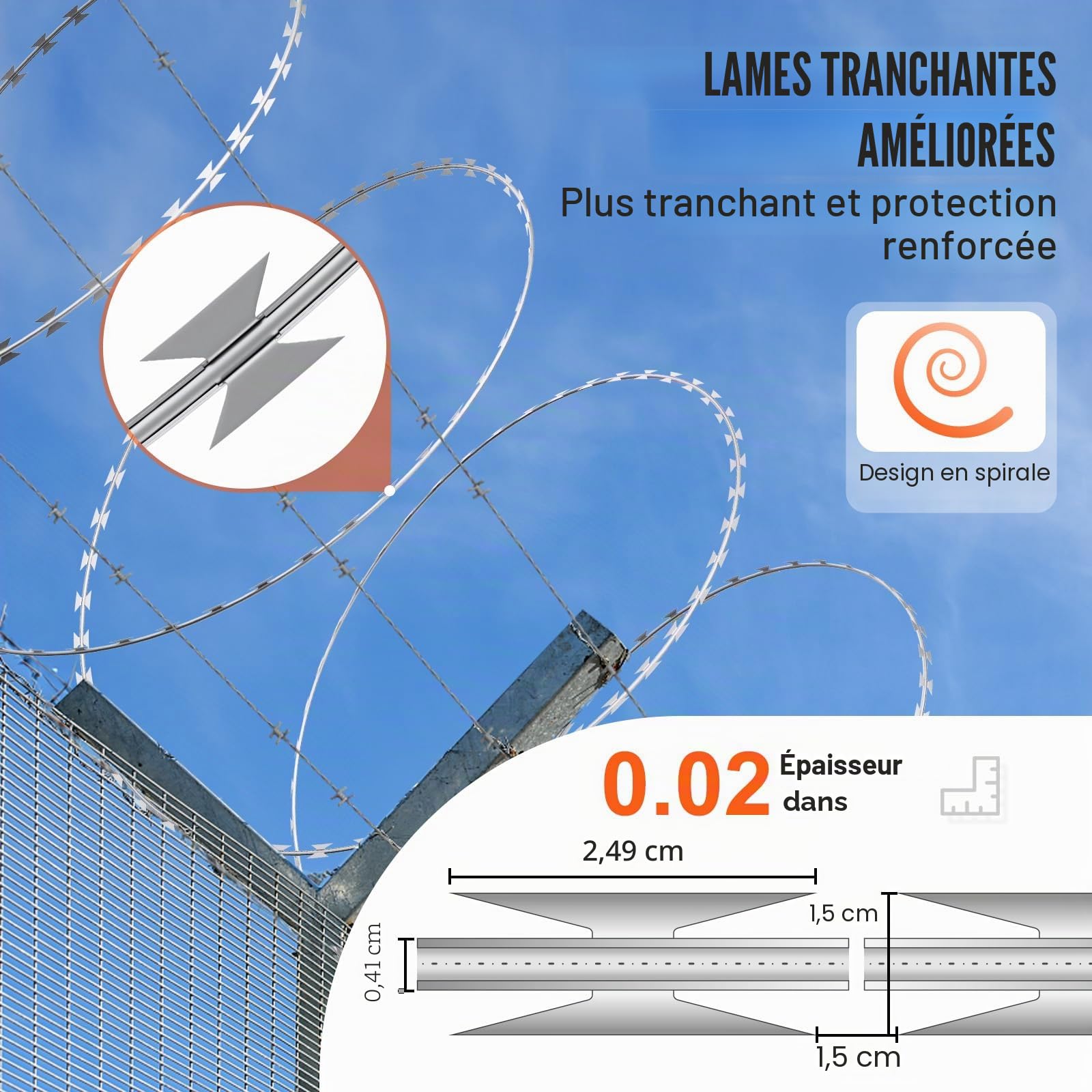 VEVOR Fil de Fer Barbelé 30 m 2 Rouleaux de Fil Barbelé Galvanisé à Chaud Clôture Grillage Protection Anti-Intrusion Lames Barbelées Tranchantes avec Gants de Protection pour Maison, Jardin, Balcon