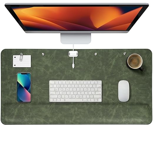 Magnetic Desk Mat System with Wrist Support 80×40cm, Premium Leather Desk Pad with Magnetic Accessories, Waterproof Non-Slip Desk Organizer for Office & Gaming