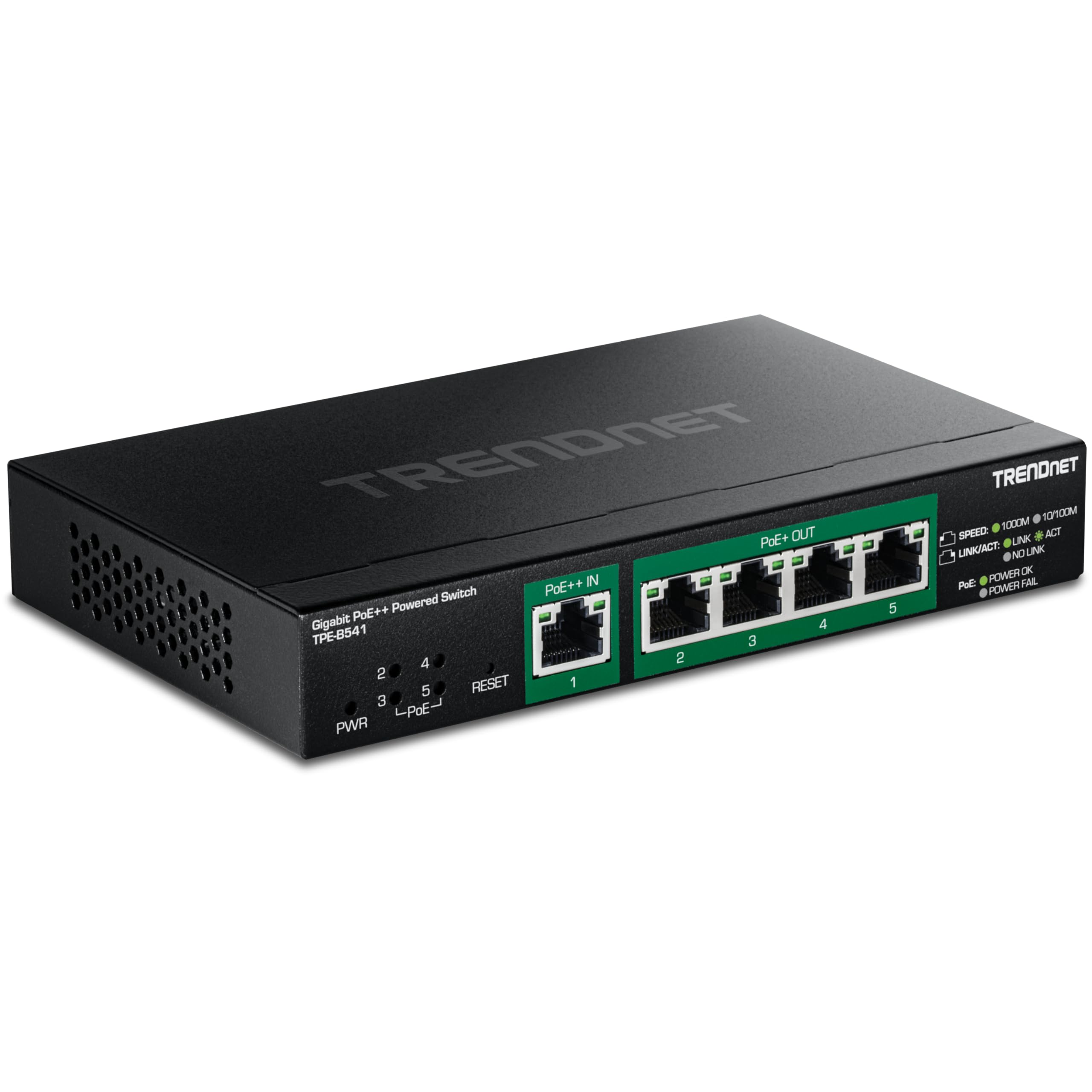 TRENDnet 5-Port Gigabit PoE++ Powered Managed Switch with PoE Passthrough, TPE-B541, 1 x Gigabit PoE++ Input, 4 x Gigabit PoE+ Output, 60W PoE Budget,