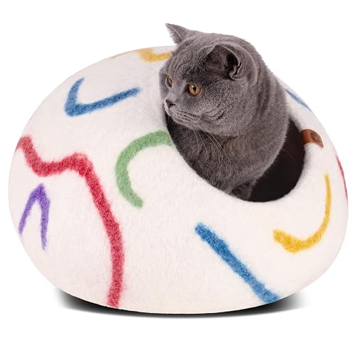 MEOWFIA Cama de Fieltro prémium para Gatos, Hecha a Mano, 100% Lana Merina