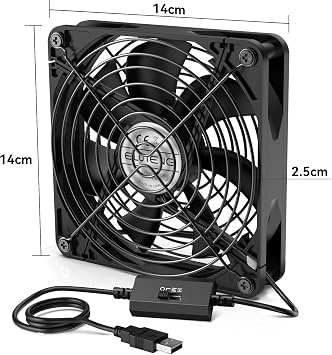 ELUTENG 140 mm USB Fan PC Fan with 3 Adjustable Speeds USB Fan 140 mm 5 V PC Fan Compatible with Computer/PS4/TV Box/AV Cabinet/Router
