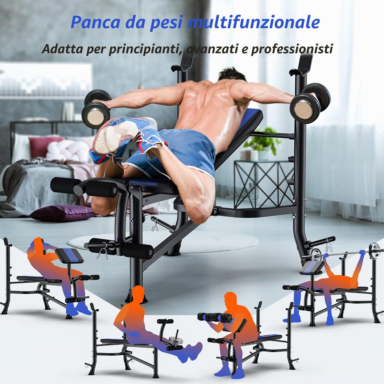 WINNOW Panca pesi regolabile con estensione delle gambe e Preacher Curl Panca per allenamento a casa Palestra per sollevamento pesi Panca per allenamento completo