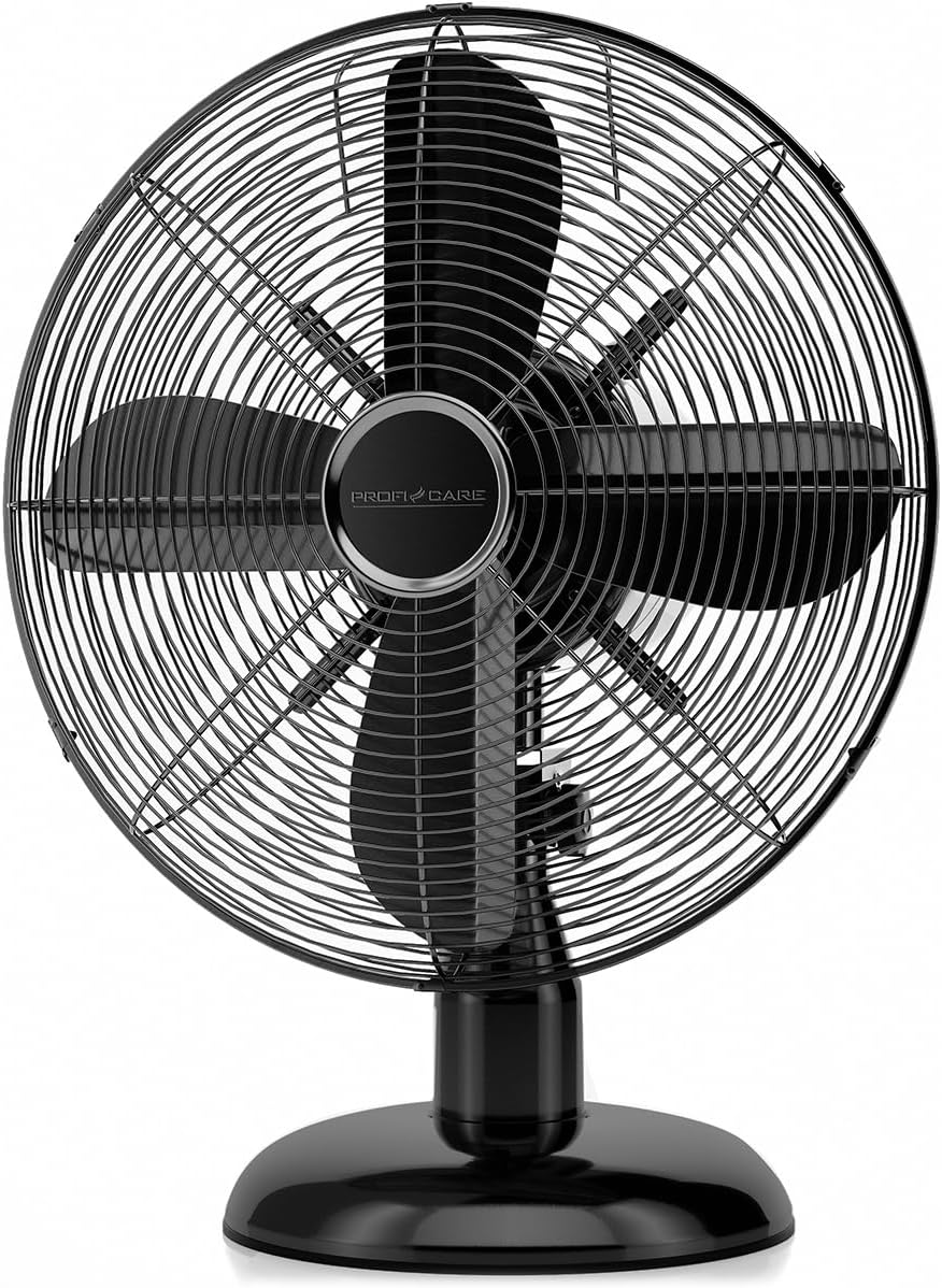 Proficare PC-VL3063M Stainless Steel Design Table Fan 30 cm Black – High Quality Metal Casing, Swivel Function, Quiet, 3 Speed, Metal Base, 35 W