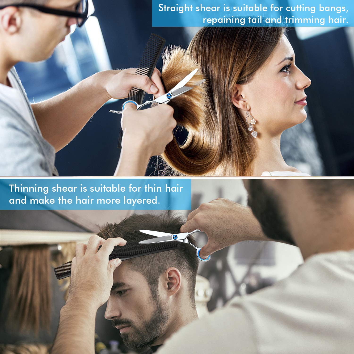 Hair Cutting Kits Shears Scissors Hair Cutting Set, Portable Home Haircutting Barber Salon Thinning Shears Kit with Comb,Clips and Case for Men/Women(Silver) : Beauty & Personal Care