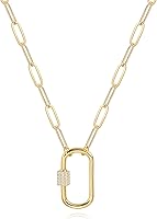 AobeiPearl 18K Gold Plated CZ Screw Lock Oval Pendant Paperclip Chain Choker Necklace for Women