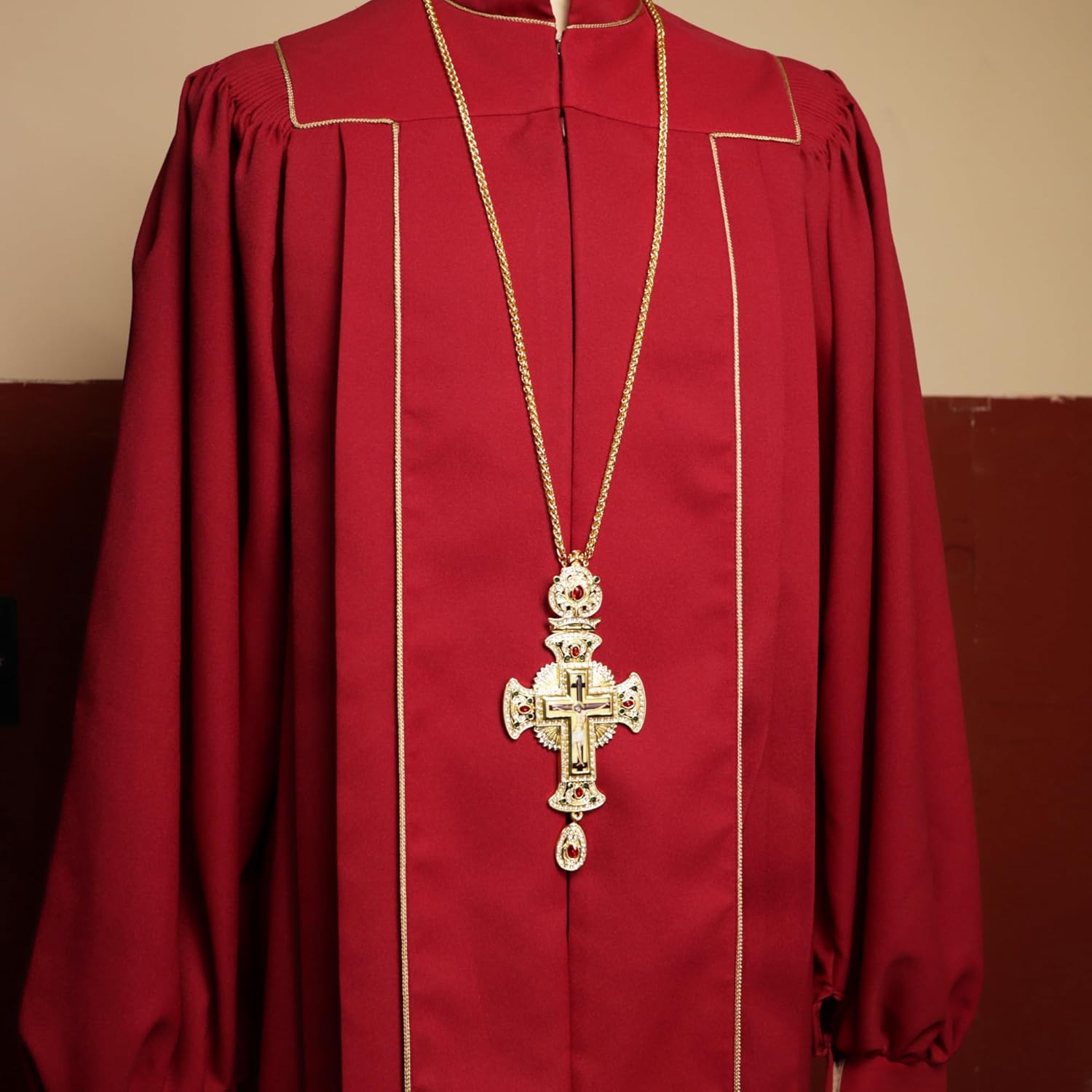 Needzo Brass Bishop's Pectoral Cross, Catholic Church Service Supplies, 24-inch Chain