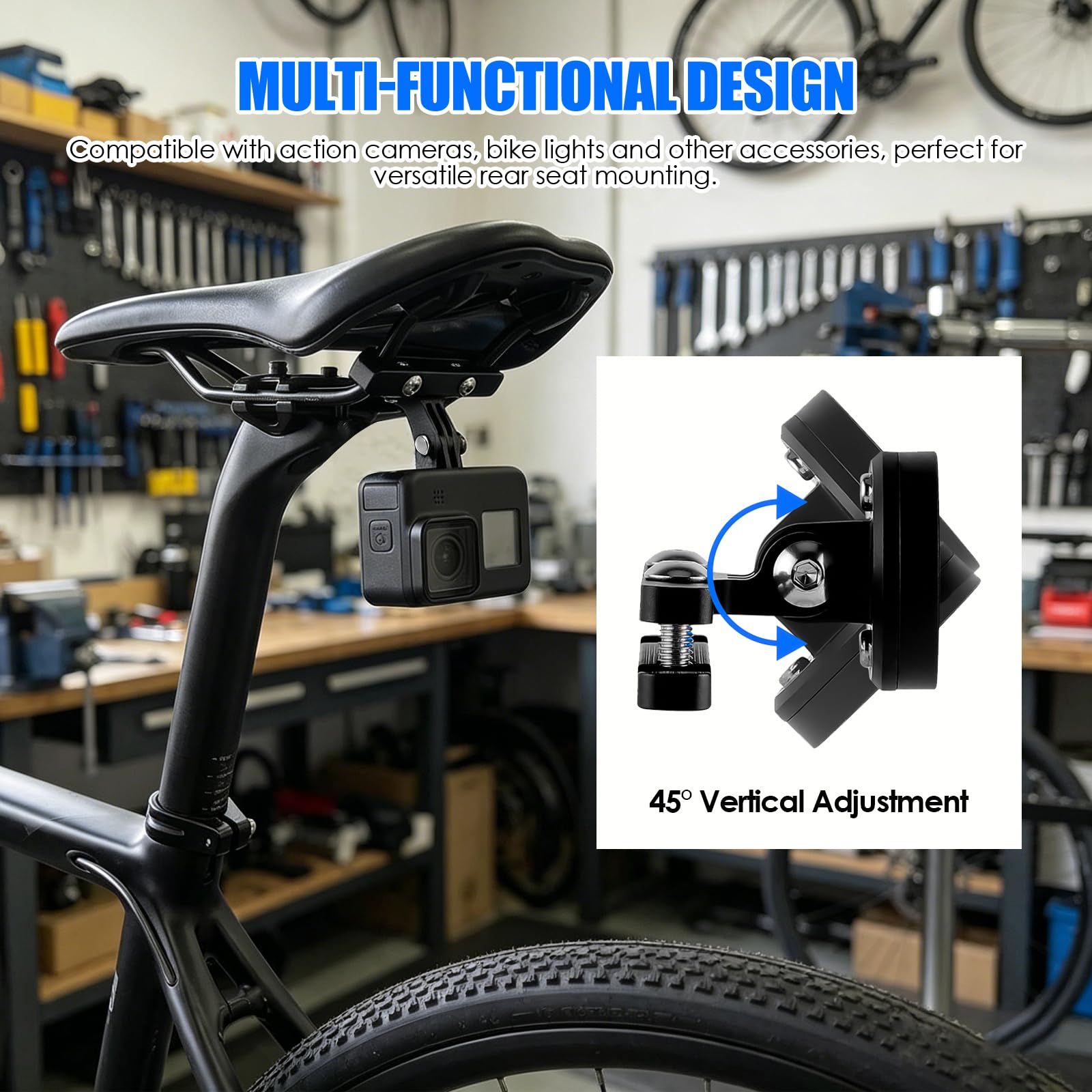 Yooyan Fahrradsattel Sattelhalterung für Garmin Varia Rückfahrradar & Rücklicht, Einstellbarer Winkel Sattelstützenhalterung passend für RTL510/RTL515/RVR315, Unter dem Sitzkissen angebracht Sport & Freizeit