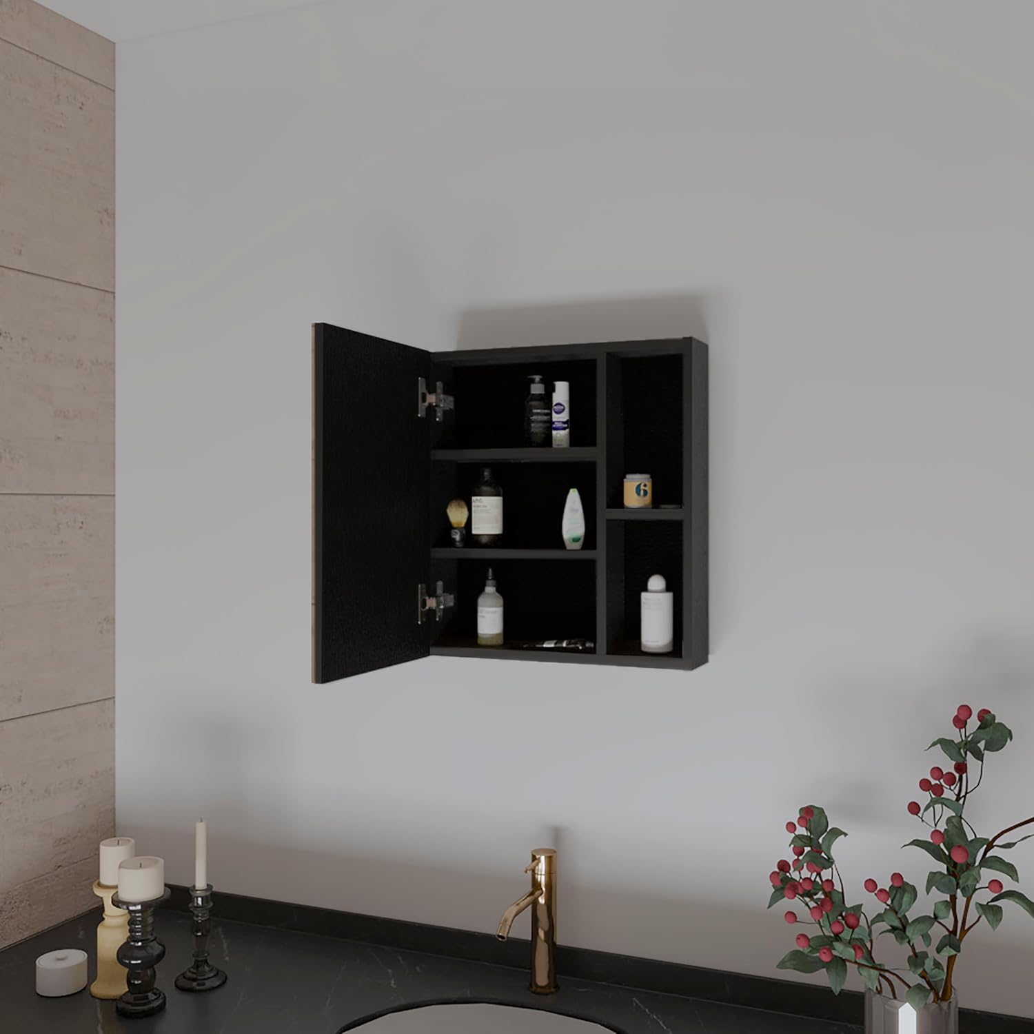 18" Multi-Shelf Wall Bathroom Vanity, Bathroom Cabinet with Mirror Door, Storage Cabinet with Classified Storage for Bathrooms​, Wenge