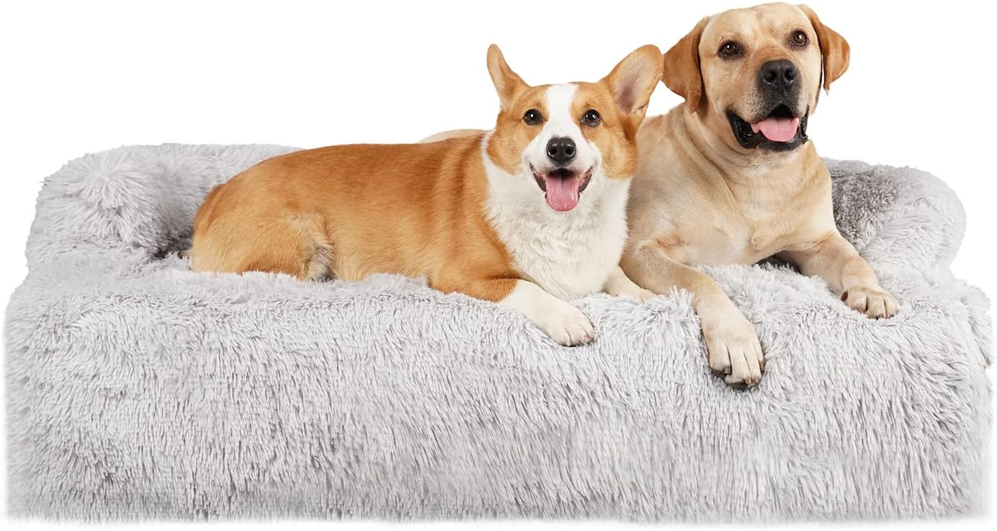 DOGKE Large Washable Removable Calming Dog Bed,Fluffy
