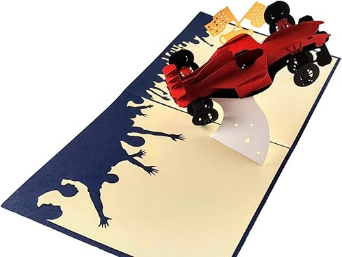 Miniatura 3 de iGifts And Cards Tarjeta de felicitación emergente 3D de Formula One 1 Racer - Carreras de coches, F1, bandera a cuadros, Gran Premio, media