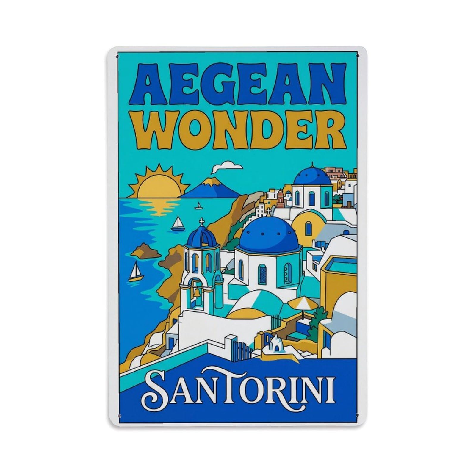 Gead 8X12inch Style Vintage Travel Santorini Aegean Wonder Metal Tin Sign