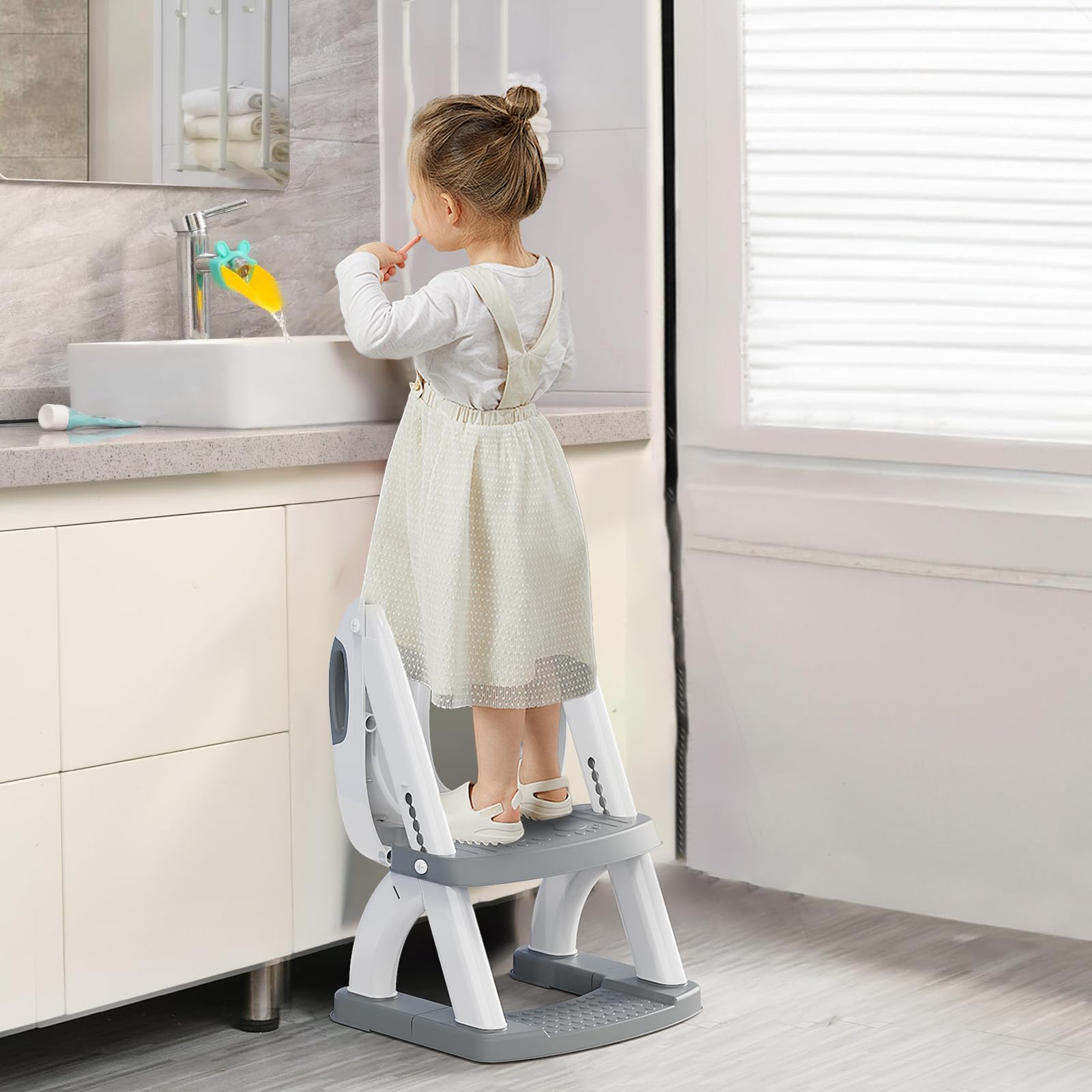 adaptador wc niños, Plegable Portatil Infantil Asiento Inodoro, inodoro de entrenamiento 2 en 1 para niños, cojín antideslizante y antisalpicaduras, taburete de escalera