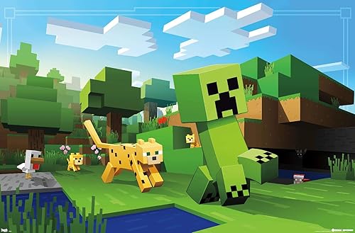 Trends International Póster de pared de Minecraft Ocelot Chase de 22375 x 34 pulgadas