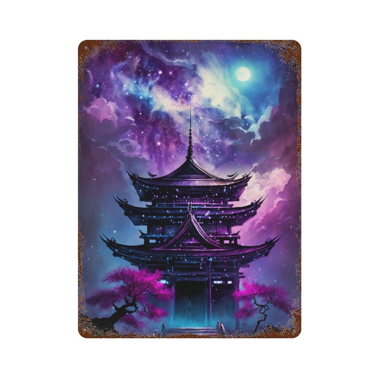 Decorative Tin Sign with Enchanted Pagoda Sky -1 Design 15.7"x11.8", for Basement, Hobby Room And Garage Decor, Farmhouse Wall Decor