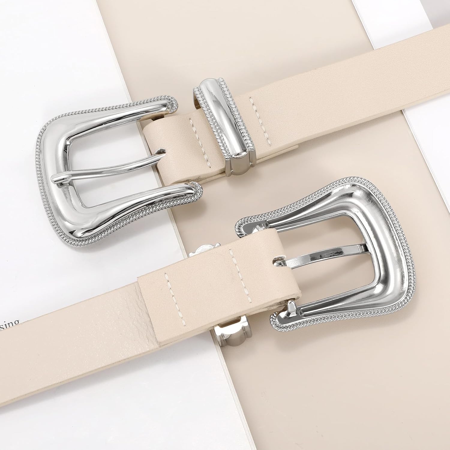 XZQTIVE Women's Leather Belt for Jeans Pants Dresses Fashion Ladies Western Leather Belt Silver Buckle - Image 5