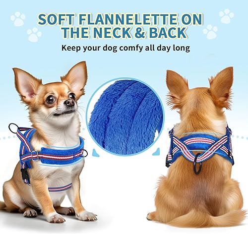 Miniatura 2 de SlowTon Juego de arnés y correa para perro pequeño sin tirones, arnés de chaleco suave ajustable para cuello y pecho, arnés ligero reflectante y