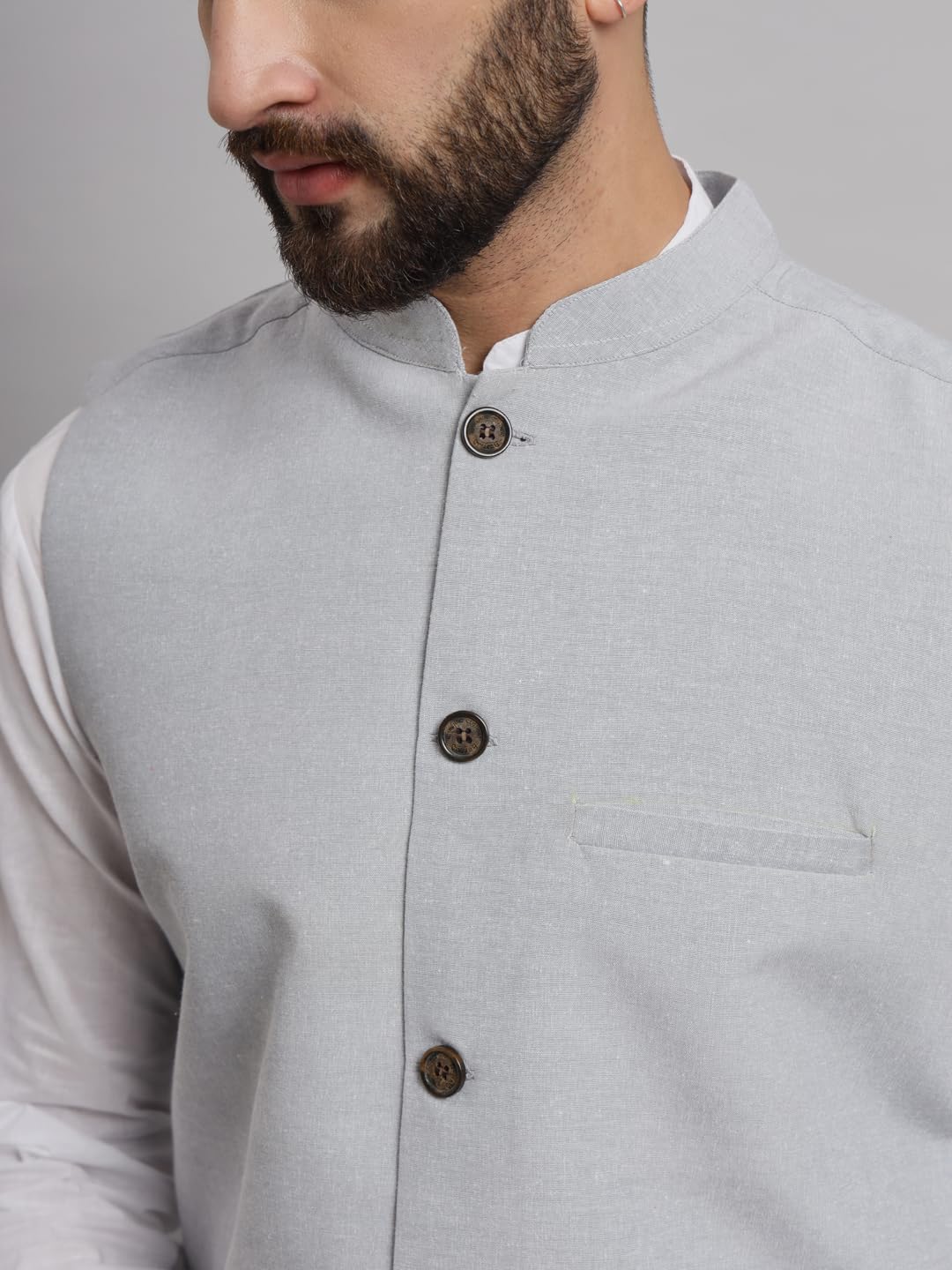 LATEST CHIKAN Men's Traditional Cotton Solid Nehru Jacket/Waistcoat -SADRI-LB-GY-40 - Image 6 thumbnail