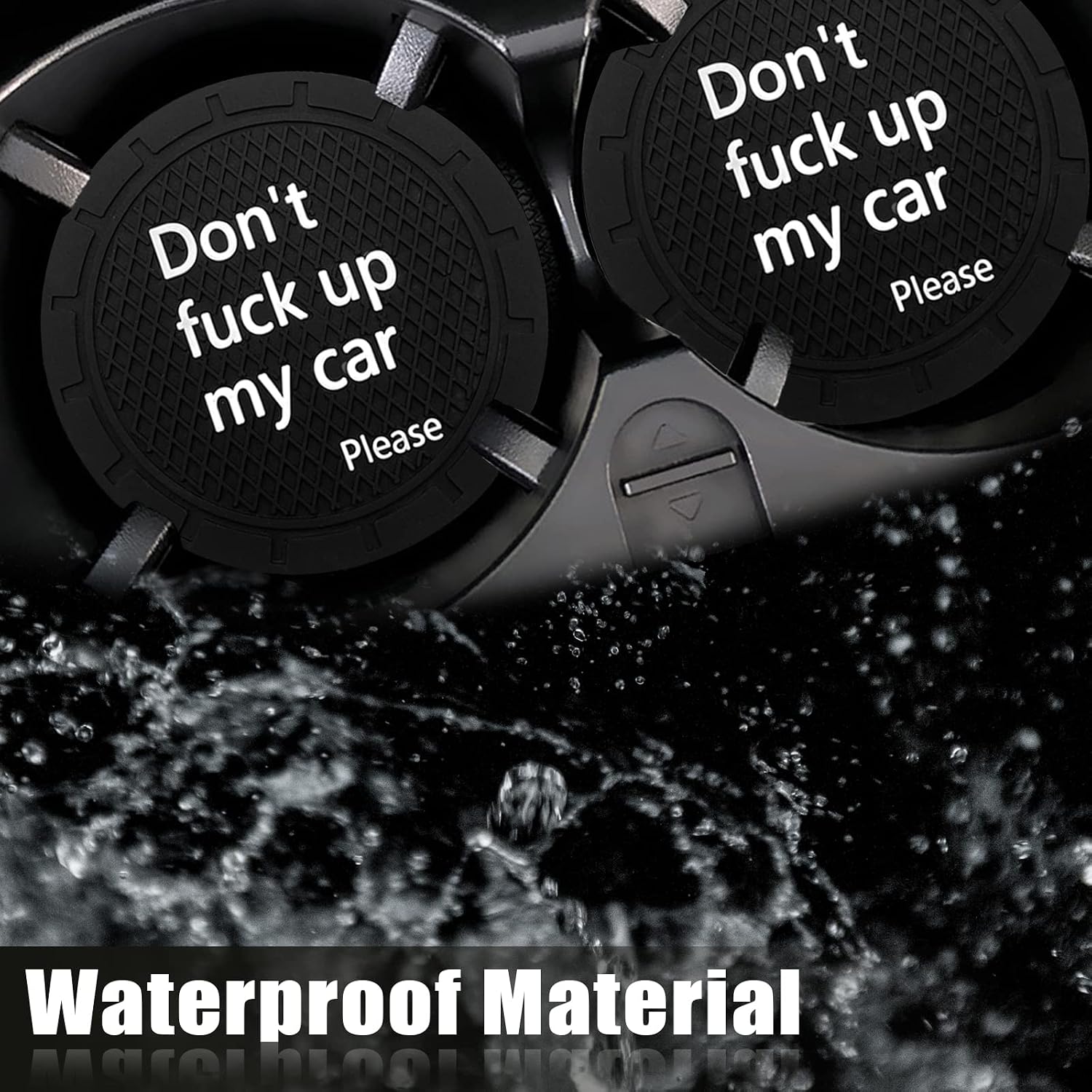 Car Cup Holder Coaster, Car Non-Slip Cup Holder Embedded Decorative Funny Coaster - Don't Fuck up My Car Please, Suitable for Most Car Interior Accessories for Women Men (Black)