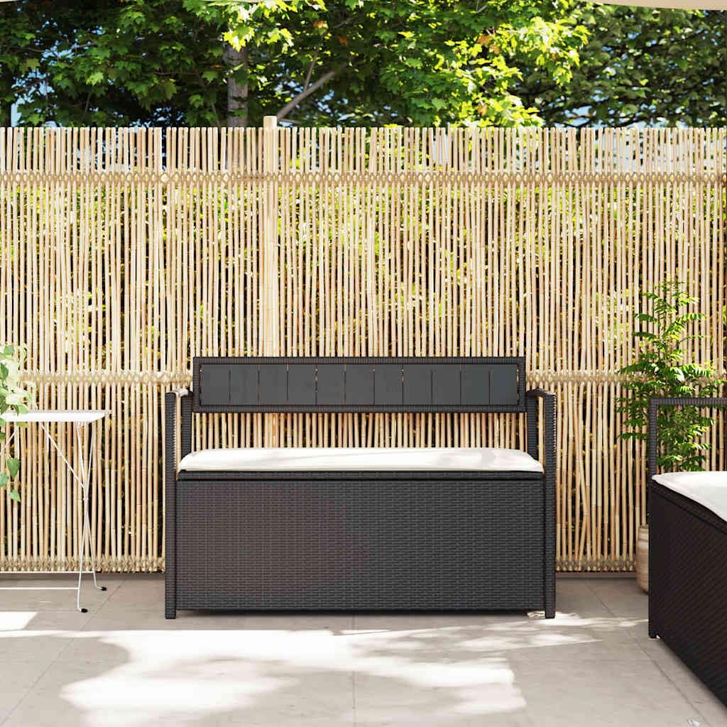 Panca Portaoggetti da Giardino con Cuscino in Polyrattan Nero, Seduta da Esterno 110 kg con Vano Contenitore Impermeabile, Cassapanca per Cuscini Giocattoli Accessori, Resistente UV