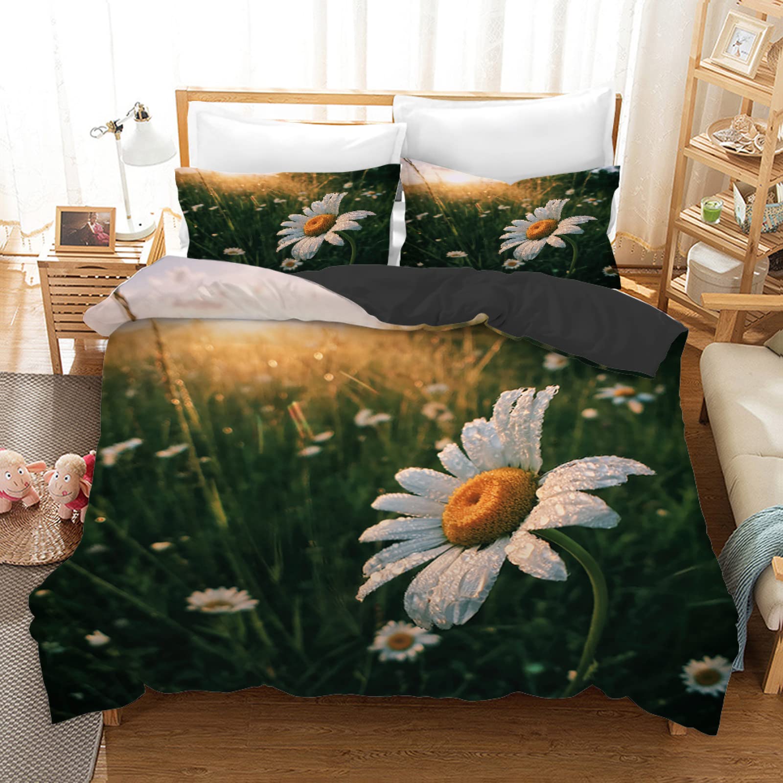 Housse de couette 140x200 verte avec taies 65x65 en microfibre pour lit enfant et ado