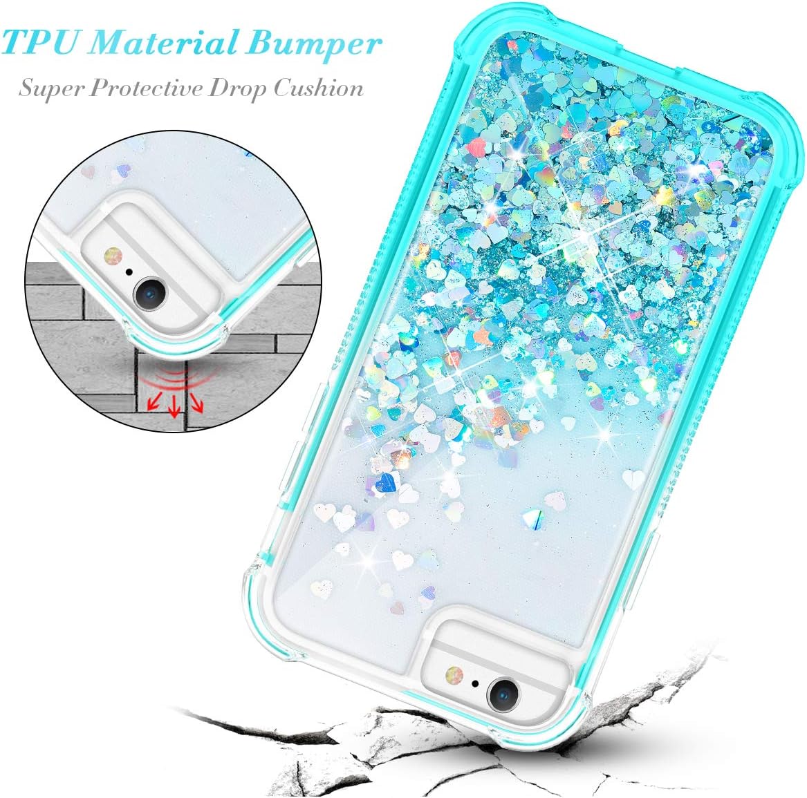 Caka Glitter Case for iPhone 6S Plus, iPhone 6 Plus 6S Plus 7 Plus 8 Plus Glitter Case Bling Liquid Women Girls Full Body Protective Love Case for iPhone 6 Plus 6S Plus 7 Plus 8 Plus (Gradient Teal)