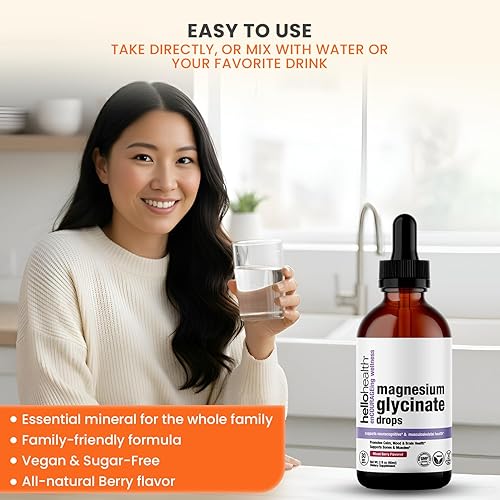 Miniatura 5 de Suplemento líquido de glicinato de magnesio para mujeres, hombres y niños, bisglicinato de magnesio 100 mg para calma natural, recuperación