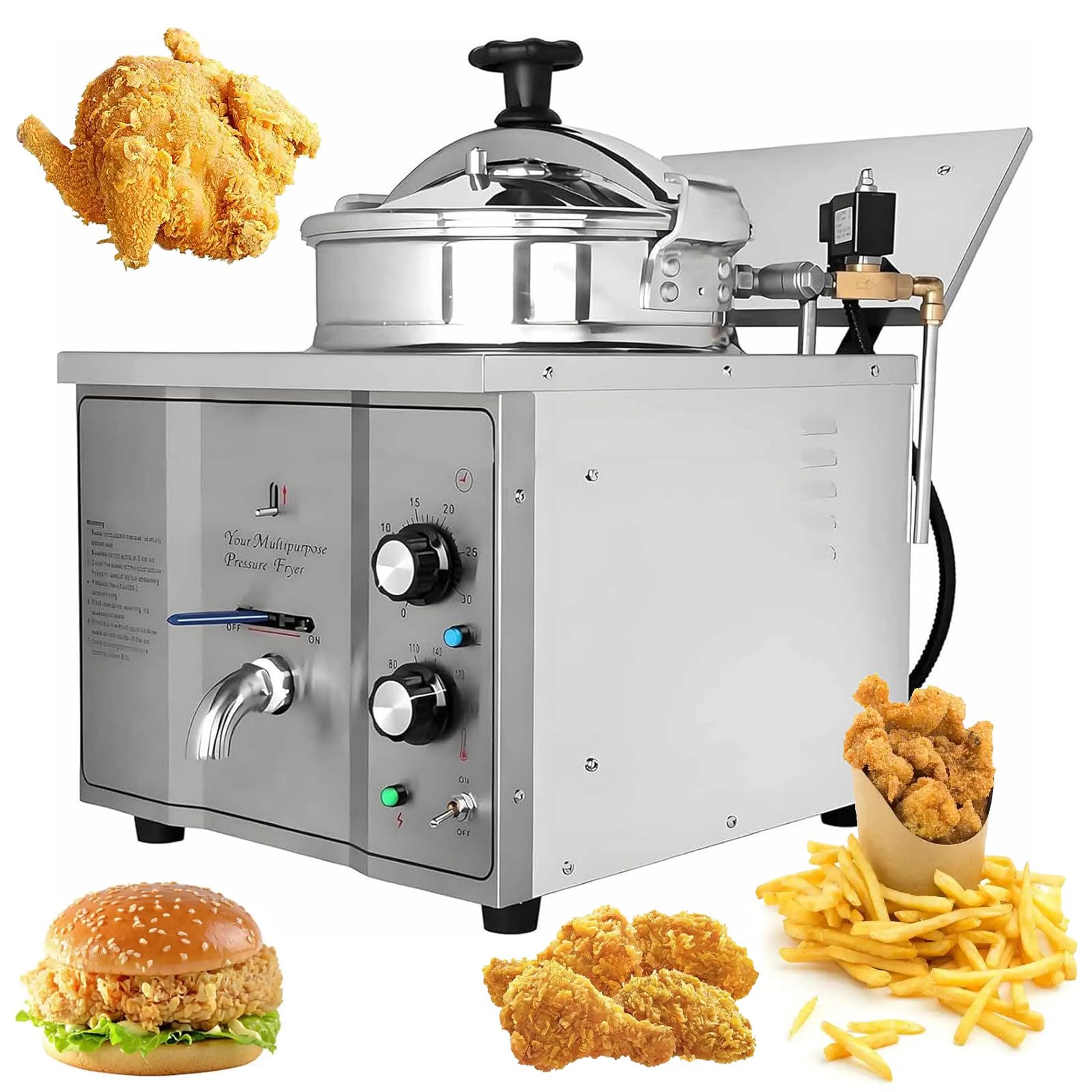 Macchina per Friggere Il Pollo Commerciale, Friggitrice ad Alta Pressione da 3000W, Friggitrice Elettrica da Banco da 16 Litri con Cestello, 50-200℃, per Snack Bar