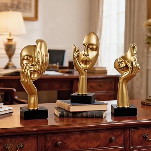 Miniatura 47 de 3 piezas de estatua de pensador, esculturas modernas de resina para el hogar, figuras coleccionables para decoración de escritorio en el hogar, 3