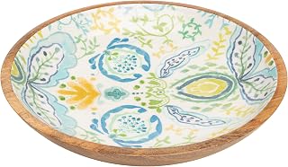 Boston International Mango Wood Bowl Serving Dish for Salad Fruit Chips & Rolls, 10" Diameter x 4.5" Tall, Azure & Ivy